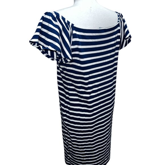 Ralph Lauren Womens Navy & White Striped Off-Shoulder Dress M - Picture 14 of 14